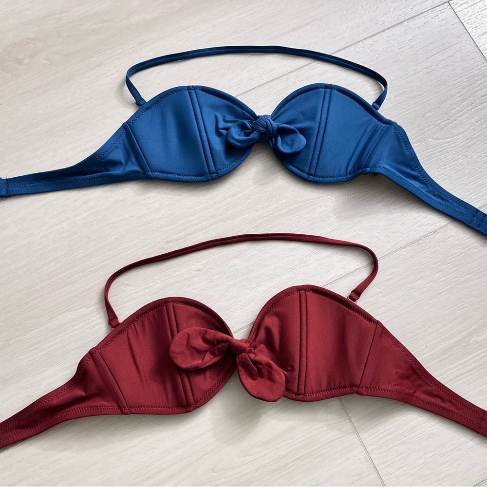 J. Crew XXXS Blue and Burgundy Knot-Front Bikini Tops
